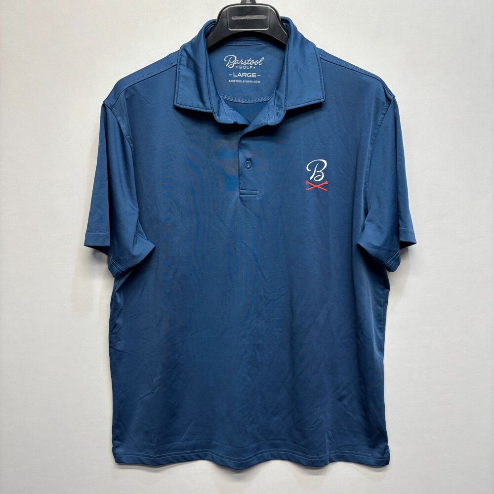 Barstool Golf Men Short Sleeve Performance Polo Shirt Size Large Blue C102 -11